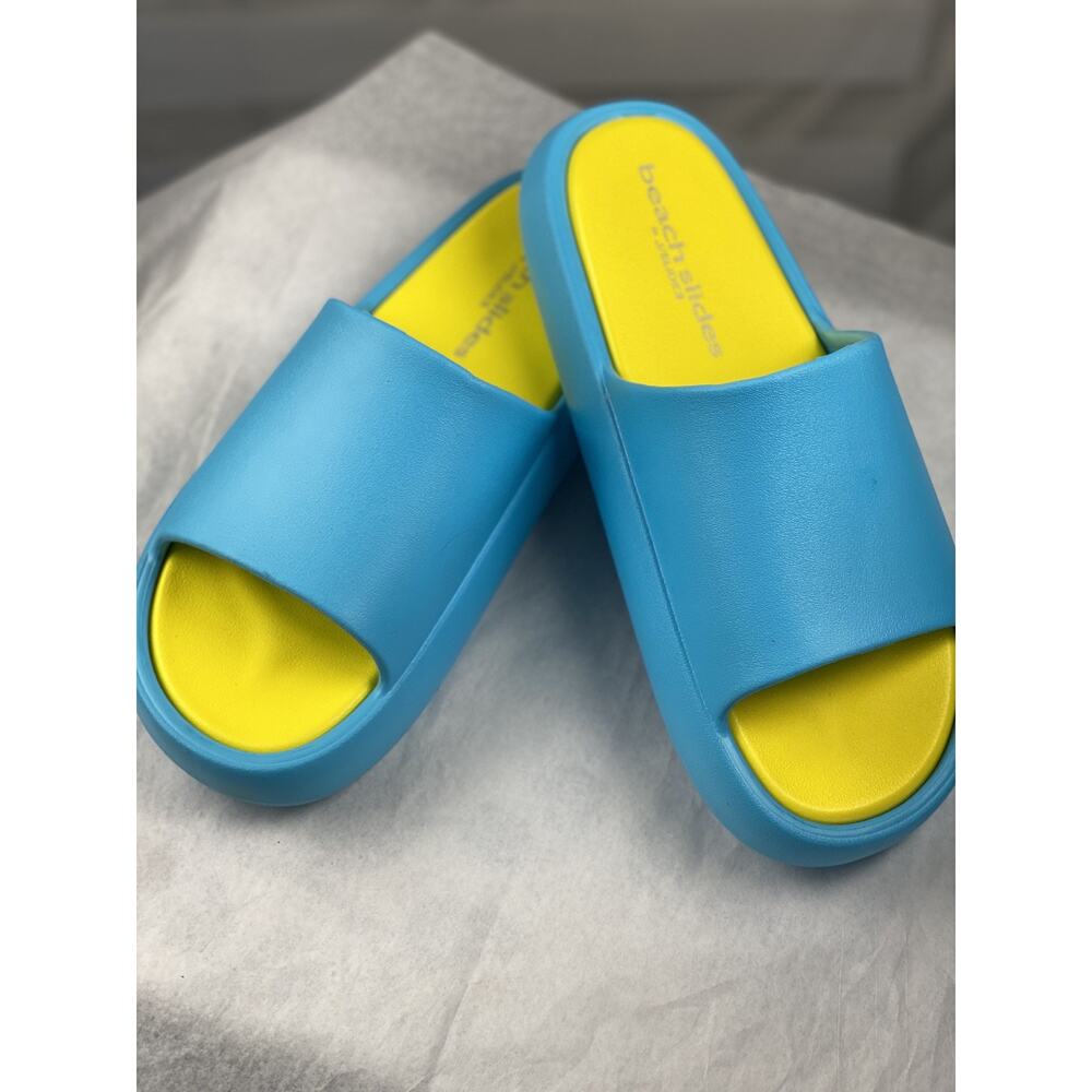 J/Slides Turquoise Yellow Eva Squish Beach Slides Size 11 M